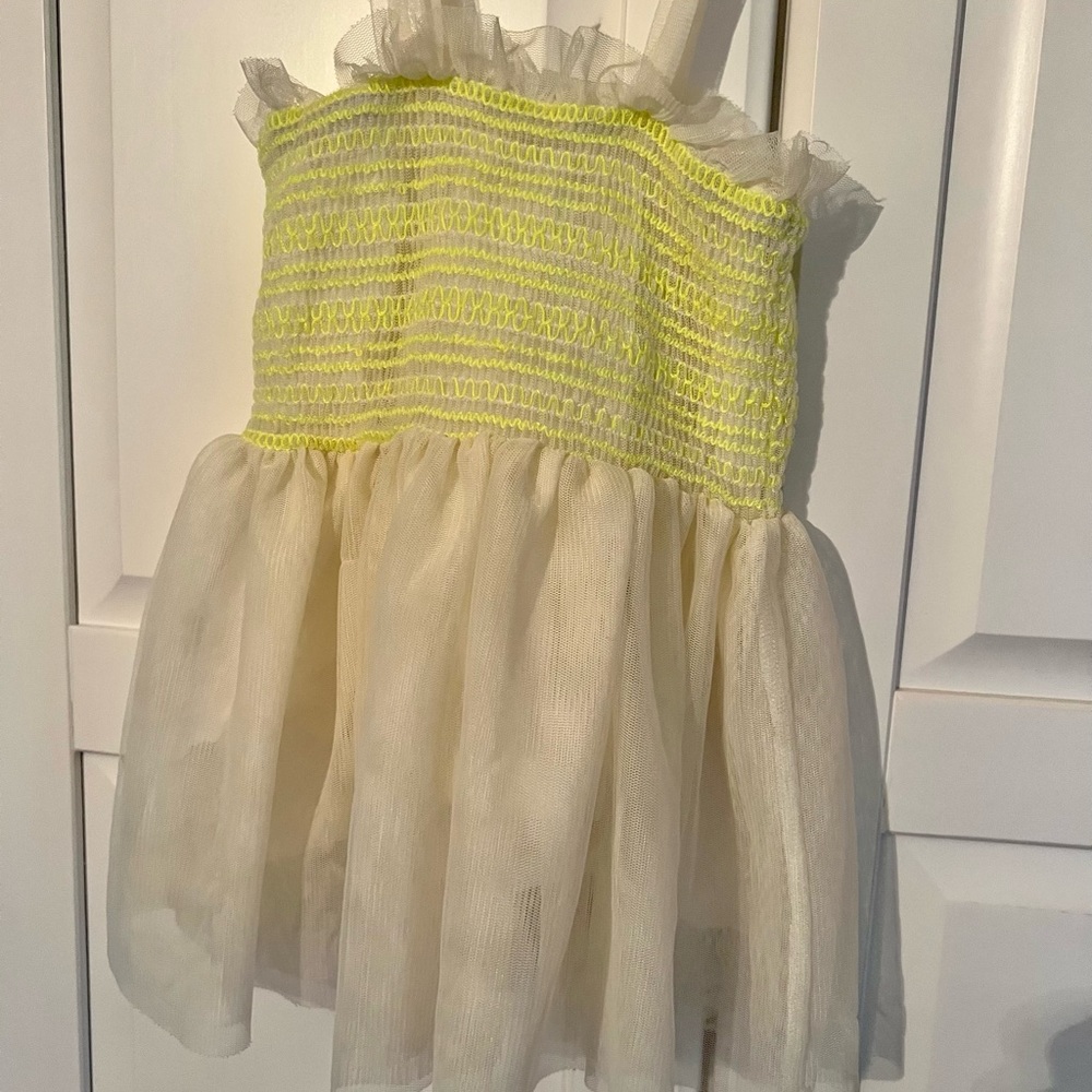 Zara Cream tank/blouse with Neon Yellow Smocked Bodice